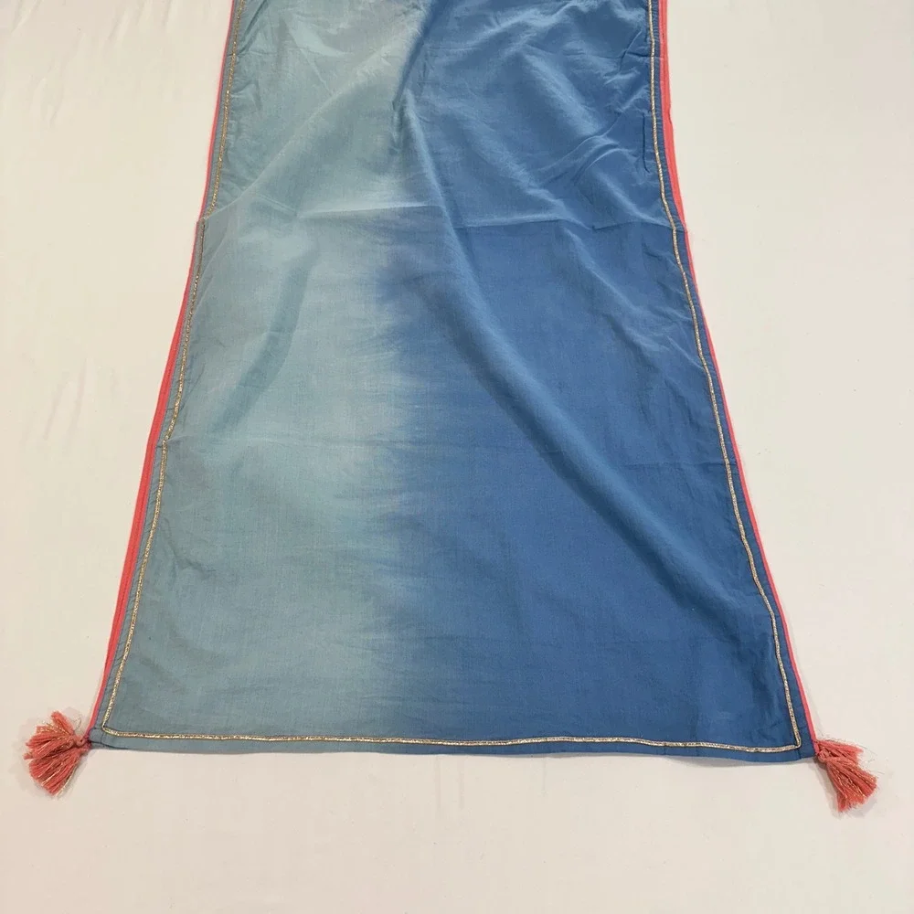 Fabindia‎ Ombre Dupatta Scarf Girls 10-12 Blue Tassels Gold Trim | Ethnic Boho